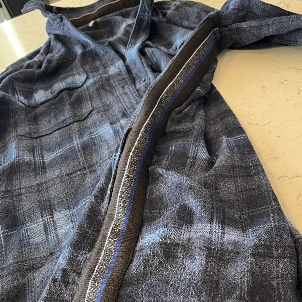 Free People Navy Plaid Shirt Jacket